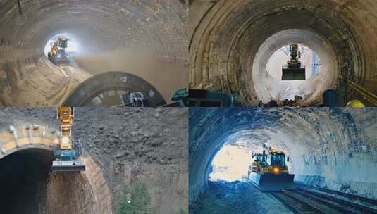 隧道施工 高速公路高铁列车铁轨与电力施工高清在线视频素材下载