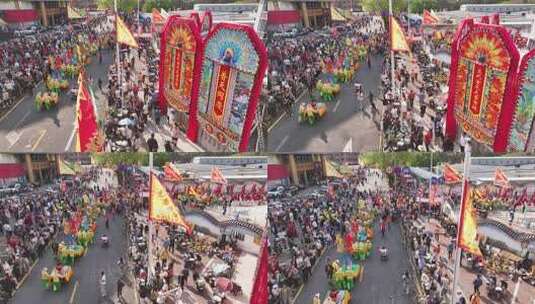 西乡三月三非遗飘色巡游航拍高清在线视频素材下载