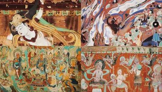 甘肃敦煌飞天壁画 壁画飞天高清在线视频素材下载