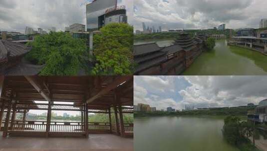 航拍广西首府南宁民歌湖风雨桥穿越机fpv高清在线视频素材下载