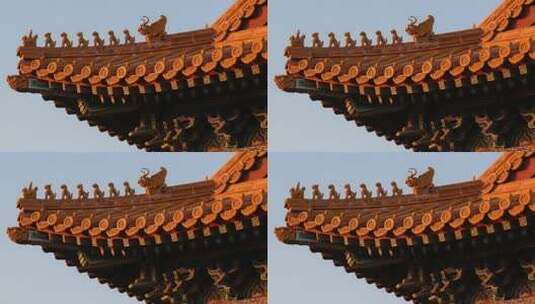 古建筑屋檐脊兽特写高清在线视频素材下载