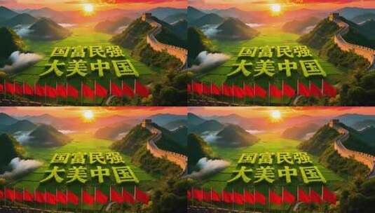 长城日出下的大美中国景观高清在线视频素材下载