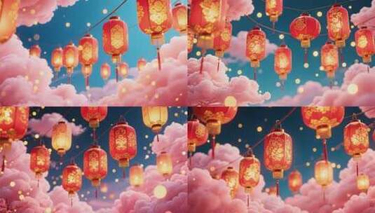 云端悬挂的中式红灯笼高清在线视频素材下载