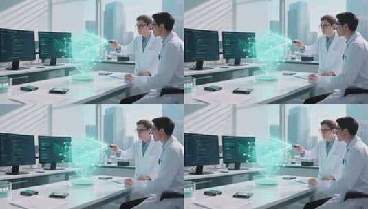 实验室中科研人员探讨数据高清在线视频素材下载
