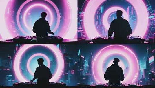 DJ在炫彩背景下打碟高清在线视频素材下载