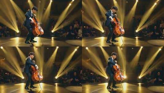 舞台上音乐家演奏大提琴高清在线视频素材下载