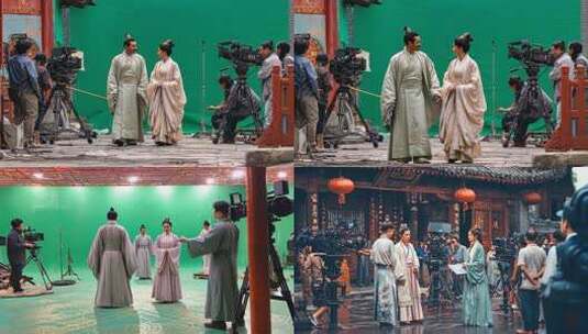 古装剧拍摄现场 影视剧绿幕电影片场拍摄高清在线视频素材下载