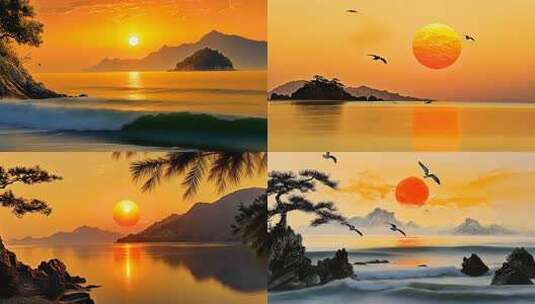 海岸日出晨曦美景海浪拍岸金色阳光海天一色高清在线视频素材下载