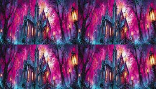 魔幻森林中的神秘城堡夜景3高清在线视频素材下载