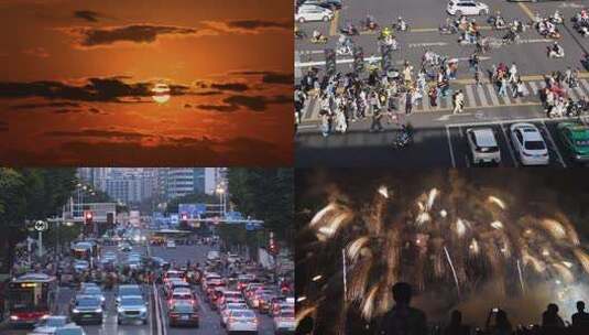 日出城市街道喧嚣车水马龙快节奏生活高清在线视频素材下载