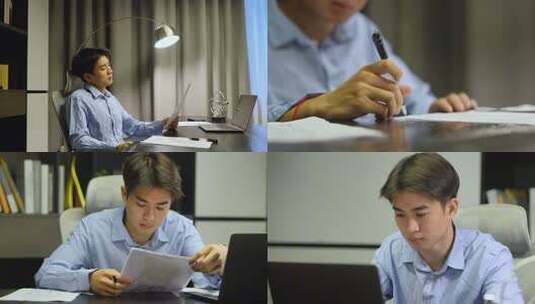 创业男子熬夜加班高清在线视频素材下载