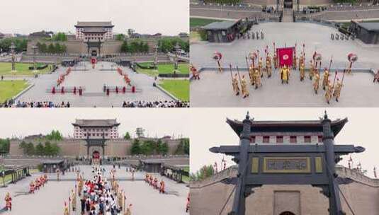 西安永宁门仿古迎宾礼开城仪式航拍震撼城门高清在线视频素材下载