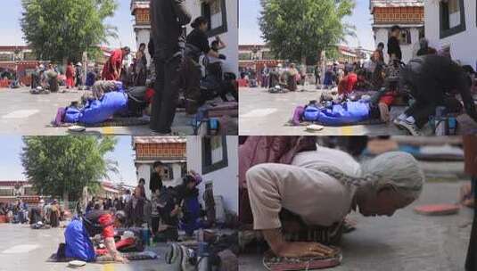 西藏民众街头虔诚朝拜高清在线视频素材下载