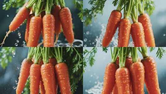 带水珠新鲜胡萝卜特写高清在线视频素材下载