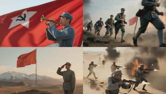 抗战80周年红色革命中国抗战红军长征行军高清在线视频素材下载