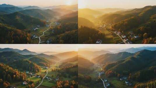 山村秋日山林田园航拍全景高清在线视频素材下载