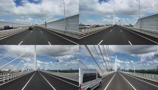 蓝天白云汽车通过南京长江五桥延时摄影高清在线视频素材下载