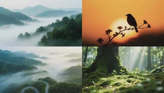 晨曦山峦云海与森林生机高清在线视频素材下载