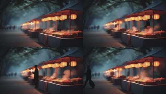 夜幕下的美食街灯火阑珊温暖人间高清在线视频素材下载