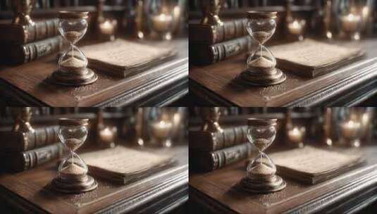 金色沙漏静置桌面书籍文件旁高清在线视频素材下载