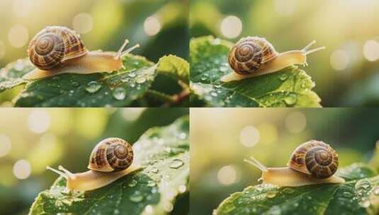 蜗牛爬行微距特写画面高清在线视频素材下载
