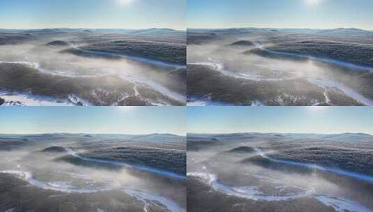 航拍冬季雾中林海雾凇视频251202-4高清在线视频素材下载