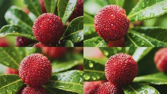 带水珠的新鲜杨梅特写高清在线视频素材下载