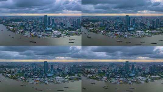 上海徐汇滨江西岸艺术中心CBD日落航拍高清在线视频素材下载