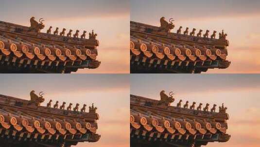 古建筑屋檐脊兽特写高清在线视频素材下载