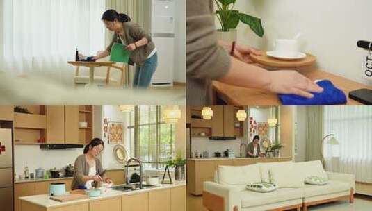 家庭主妇做家务腰痛肩痛脖子痛高清在线视频素材下载