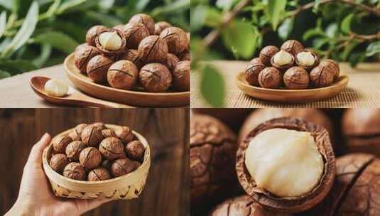 木盘装夏威夷果特写高清在线视频素材下载