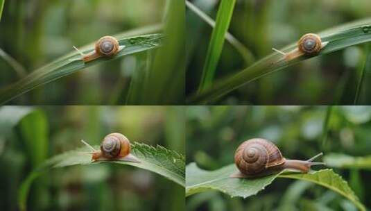 蜗牛树叶爬行雨后清晨ai素材原创高清在线视频素材下载