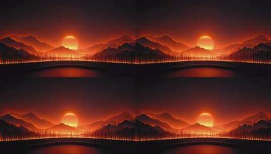 群山森林日落奇景光芒四射高清在线视频素材下载