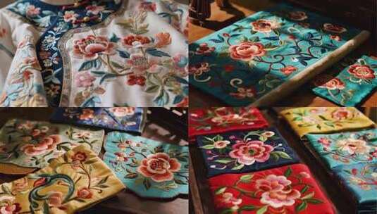 传统刺绣工艺品展示高清在线视频素材下载