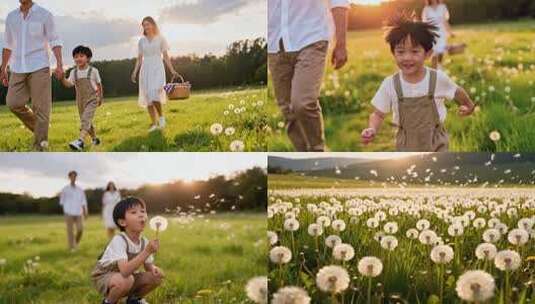 蒲公英下的亲子时光高清在线视频素材下载