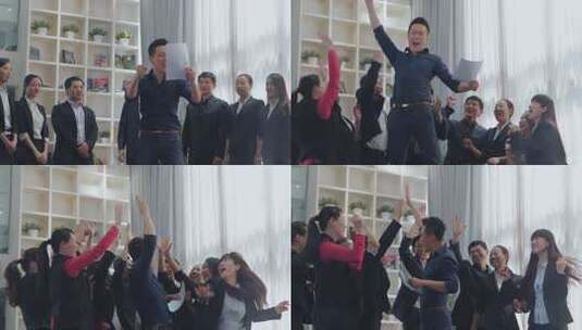 商务团队击掌欢呼庆祝成功高清在线视频素材下载