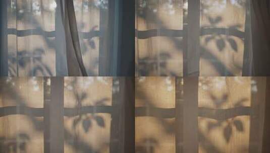 室内窗前透光的轻薄窗帘高清在线视频素材下载