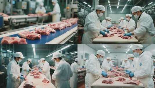 肉类加工厂流水线作业场景高清在线视频素材下载