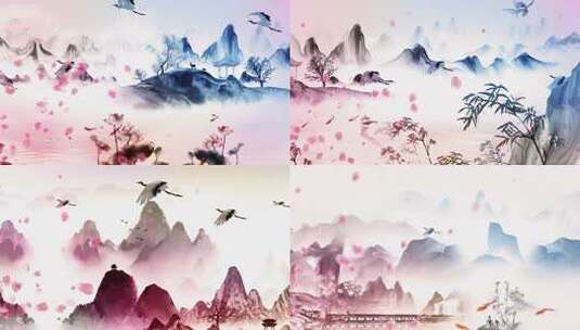 水墨山水古风背景画面高清在线视频素材下载