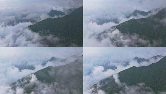 延时摄影航拍广东茂名信宜云雾缭绕的石镬坳高清在线视频素材下载