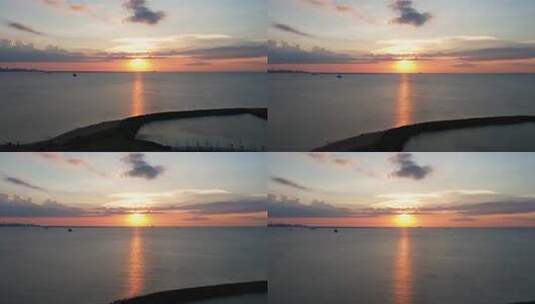 日落黄昏夕阳余晖天空云彩海面晚霞航拍高清在线视频素材下载