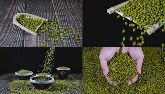 绿豆食材豆子丰收农业食材杂粮绿豆汤养生高清在线视频素材下载