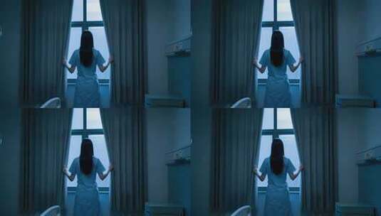 医院内护士背影望向窗外高清在线视频素材下载