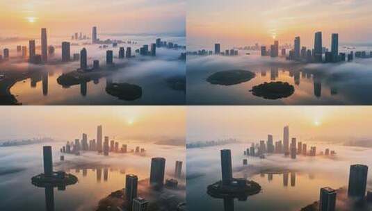 城市云海日出全景高清在线视频素材下载