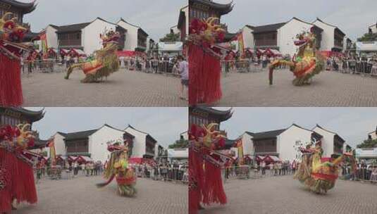 古镇舞麒麟民俗表演场景高清在线视频素材下载