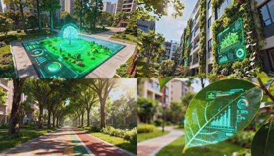 数字化环保小区园林 小区绿化科技生态小区高清在线视频素材下载