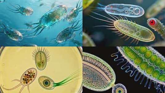 微生物草履虫 变形虫  显微镜下的微生物高清在线视频素材下载