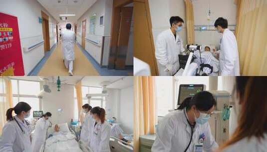 医生病房内查看病床患者高清在线视频素材下载