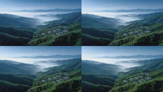 云雾缭绕山间建筑群宛如仙境高清在线视频素材下载