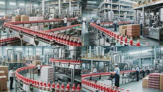 工厂饮料生产线工人作业场景高清在线视频素材下载